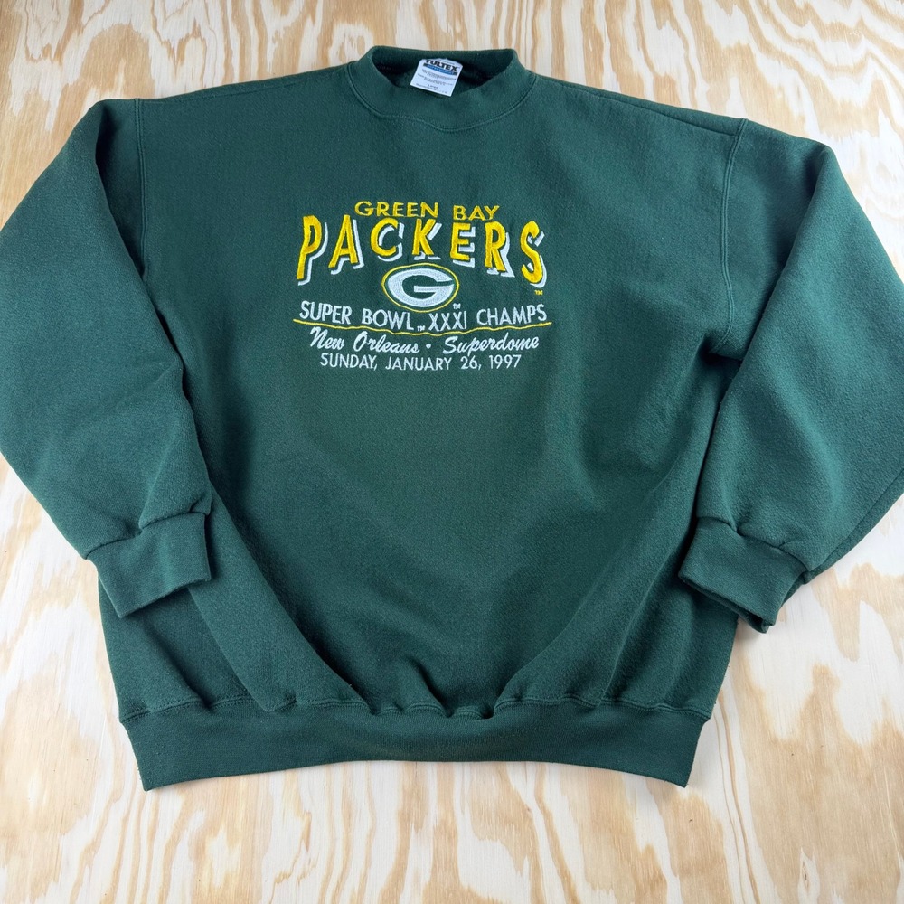 Vintage 1997 Green Bay Packers Super Bowl XXXI Champs Sweatshirt Tultex Mens L